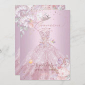 Invitation Quinceanera Dusty Rose Parties scintillant Gown Po (Devant / Derrière)