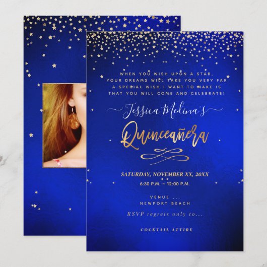 Invitation Quinceañera, Écrit dans la Star, Velvet bleu (Devant / Derrière)