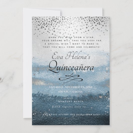 Invitation Quinceañera, Écrit dans les étoiles, Ciel d'argent (Devant)