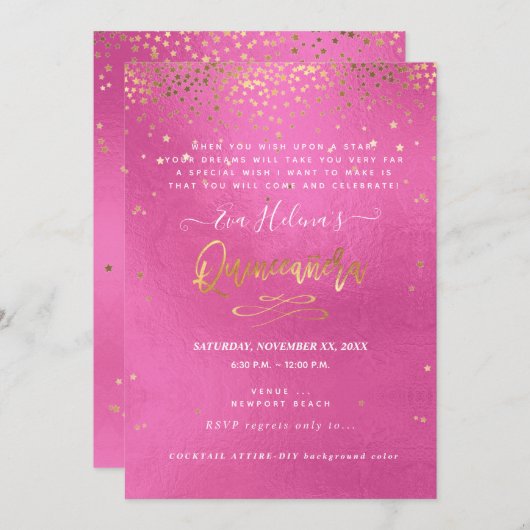 Invitation Quinceañera, Écrit dans les étoiles, do-it-yoursel (Devant / Derrière)