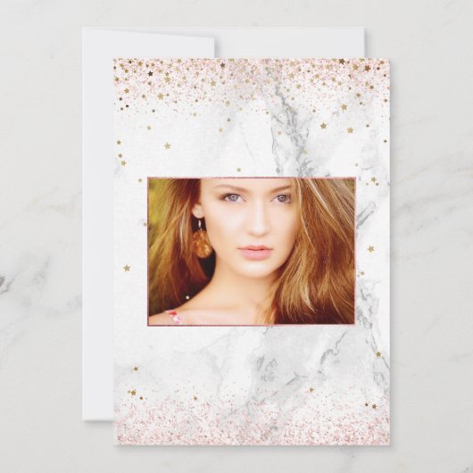 Invitation Quinceañera, Écrit dans l'étoile, Marble+Or Rose (Dos)