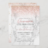 Invitation Quinceañera, Écrit dans l'étoile, Marble+Or Rose (Devant / Derrière)