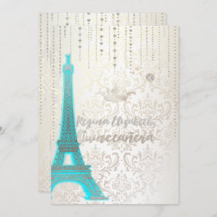Invitation Quinceanera/Eiffel Blue/Princesse/Couronne