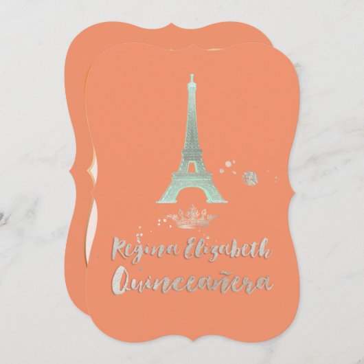 Invitation Quinceanera/Eiffel/Mint/DO-IT-YOURSELF arrière/Pri (Devant / Derrière)