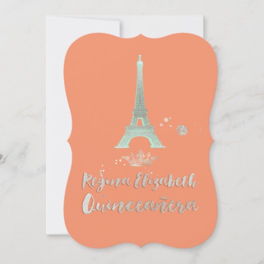 Invitation Quinceanera/Eiffel/Mint/DO-IT-YOURSELF arrière/Pri (Devant)