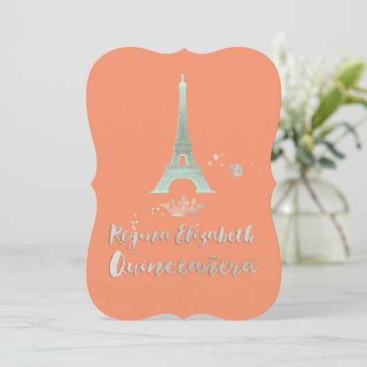 Invitation Quinceanera/Eiffel/Mint/DO-IT-YOURSELF arrière/Pri (Debout devant)
