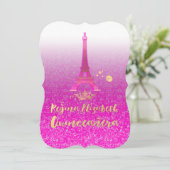 Invitation Quinceanera/Eiffel/Neon Rose/Princesse/Couronne (Debout devant)