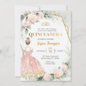 Invitation Quinceañera Elegant Blush Rose or Floral (Devant)