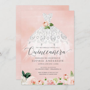 Invitation Quinceañera Elégante robe florale 15e Anniversaire