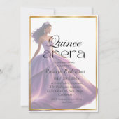 Invitation Quinceañera élégante robe moderne violet (Devant)
