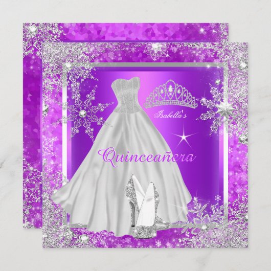Invitation Quinceanera Elite Élégante Violet fête d'anniversa (Devant / Derrière)
