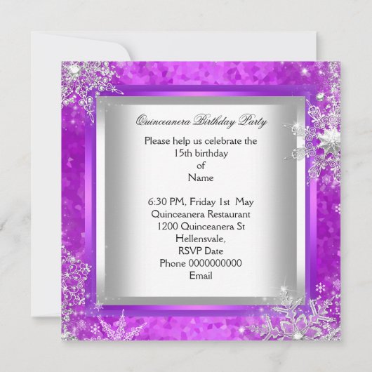 Invitation Quinceanera Elite Élégante Violet fête d'anniversa (Dos)