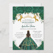 Invitation Quinceañera Emerald Floral Princess Gold Hors (Devant)