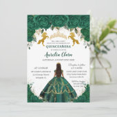 Invitation Quinceañera Emerald Floral Princess Gold Hors (Debout devant)
