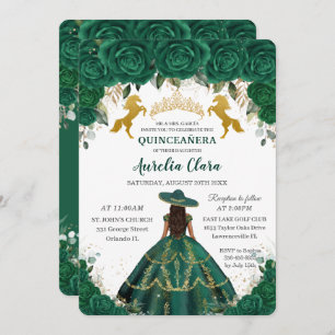 Invitation Quinceañera Emerald Floral Princess Gold Hors En