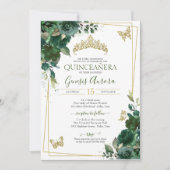 Invitation Quinceañera Emerald Forest Green Gold Butterfly (Devant)