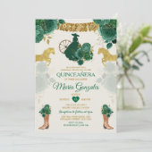 Invitation Quinceañera Emerald Green 16e papillon mexicain (Debout devant)