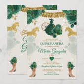 Invitation Quinceañera Emerald Green 16e papillon mexicain (Devant / Derrière)