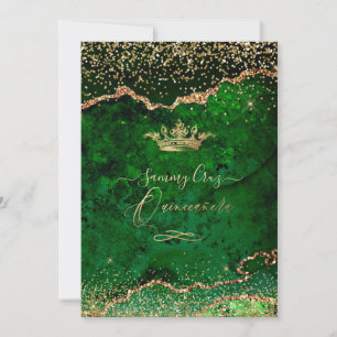 Invitation Quinceanera Emerald Green Agate Faux Gold Dust