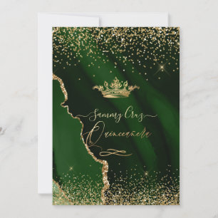 Invitation Quinceanera Emerald Green Agate Faux Gold Dust Inv