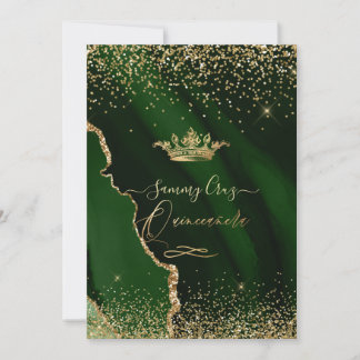 Invitation Quinceanera Emerald Green Agate Faux Gold Dust Inv