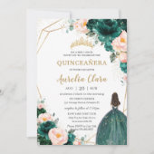 Invitation Quinceañera Emerald Green Blush Floral Princess (Devant)