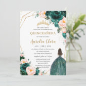 Invitation Quinceañera Emerald Green Blush Floral Princess (Debout devant)