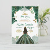 Invitation Quinceañera Emerald Green Butterfly Gold Crown (Debout devant)