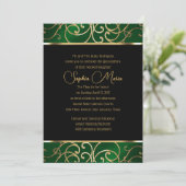 Invitation Quinceañera Emerald Green et Gold Filigree (Debout devant)