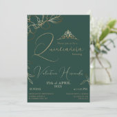 Invitation Quinceañera Emerald Green Floral (Debout devant)