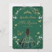 Invitation Quinceañera Emerald Green Floral Brown Princess  (Dos)