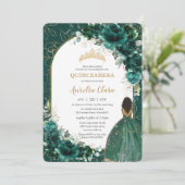 Invitation Quinceañera Emerald Green Floral Brown Princesse (Debout devant)