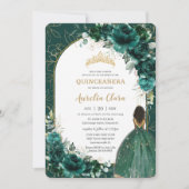 Invitation Quinceañera Emerald Green Floral Brown Princesse (Devant)