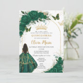 Invitation Quinceañera Emerald Green Floral Brown Princesse (Debout devant)