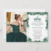 Invitation Quinceañera Emerald Green Floral Crown Anniversair (Devant)