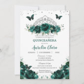 Invitation Quinceañera Emerald Green Floral Crown Español (Devant)
