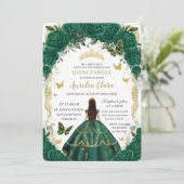 Invitation Quinceañera Emerald Green Floral Gold Princess (Debout devant)