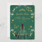 Invitation Quinceañera Emerald Green Floral Gold Princess (Dos)