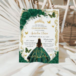 Invitation Quinceañera Emerald Green Floral Gold Princess<br><div class="desc">Personnalisez cette belle invitation de quinceañera avec sa propre formulation facilement et rapidement,  appuyez simplement sur le bouton customiser pour réorganiser et formater le style et le placement du texte. Objets correspondants disponibles en magasin ! c) Le Happy Cat Studio</div>