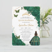 Invitation Quinceañera Emerald Green Floral Gold Princess (Debout devant)