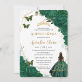 Invitation Quinceañera Emerald Green Floral Gold Princess (Devant)
