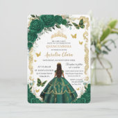 Invitation Quinceañera Emerald Green Floral Gold Princess (Debout devant)