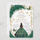 Invitation Quinceañera Emerald Green Floral Gold Princess (Devant)