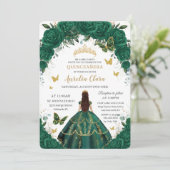 Invitation Quinceañera Emerald Green Floral Gold Princess In (Debout devant)