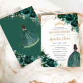 Invitation Quinceañera Emerald Green Floral Gold Princess Inv