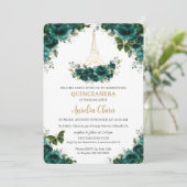 Invitation Quinceañera Emerald Green Floral Paris Papillons (Debout devant)