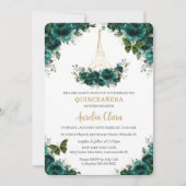 Invitation Quinceañera Emerald Green Floral Paris Papillons (Devant)