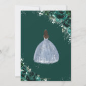 Invitation Quinceañera Emerald Green Floral robe bleu argent (Dos)