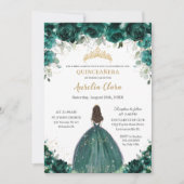 Invitation Quinceañera Emerald Green Floral Tiara Princess (Devant)