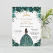 Invitation Quinceañera Emerald Green Floral Tiara Princess (Debout devant)
